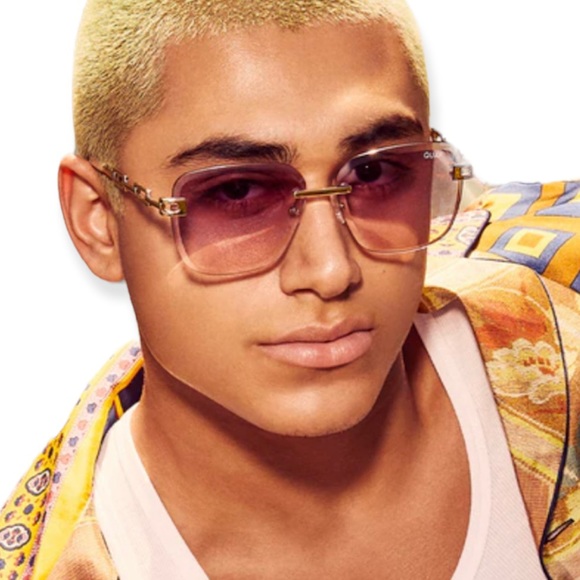 QUAY No Cap Sunglasses Gold Frame Pink Coral Fade Lens Oversized Rimless Chain - Picture 6 of 15